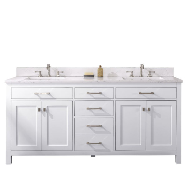 Atencio 72 Double Bathroom Vanity Set Mercury Row Top Finish Cararra White Base Finish White